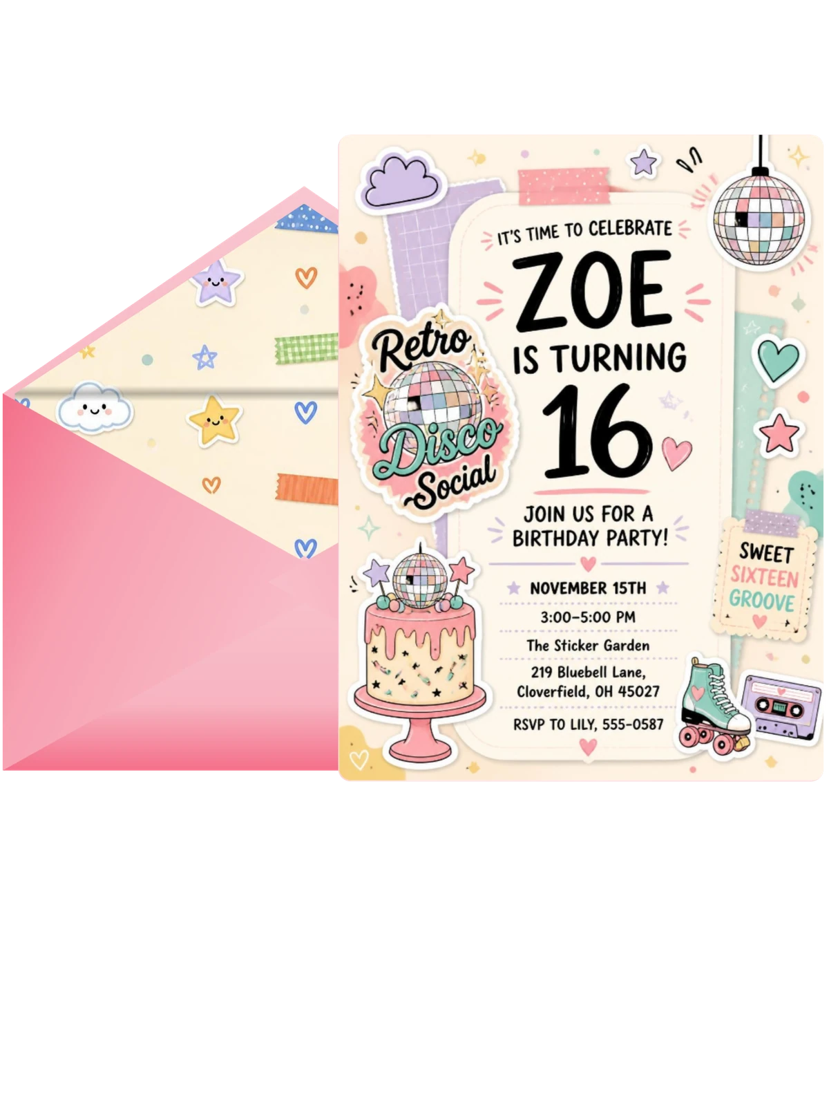 Disco Ball Pastel 16th Birthday Invitation