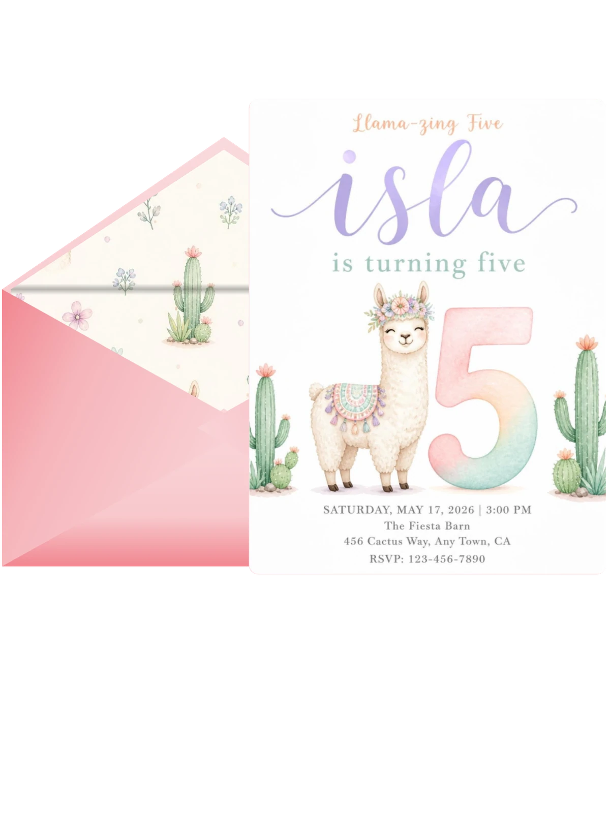 Pastel Watercolor Llama 5th Birthday