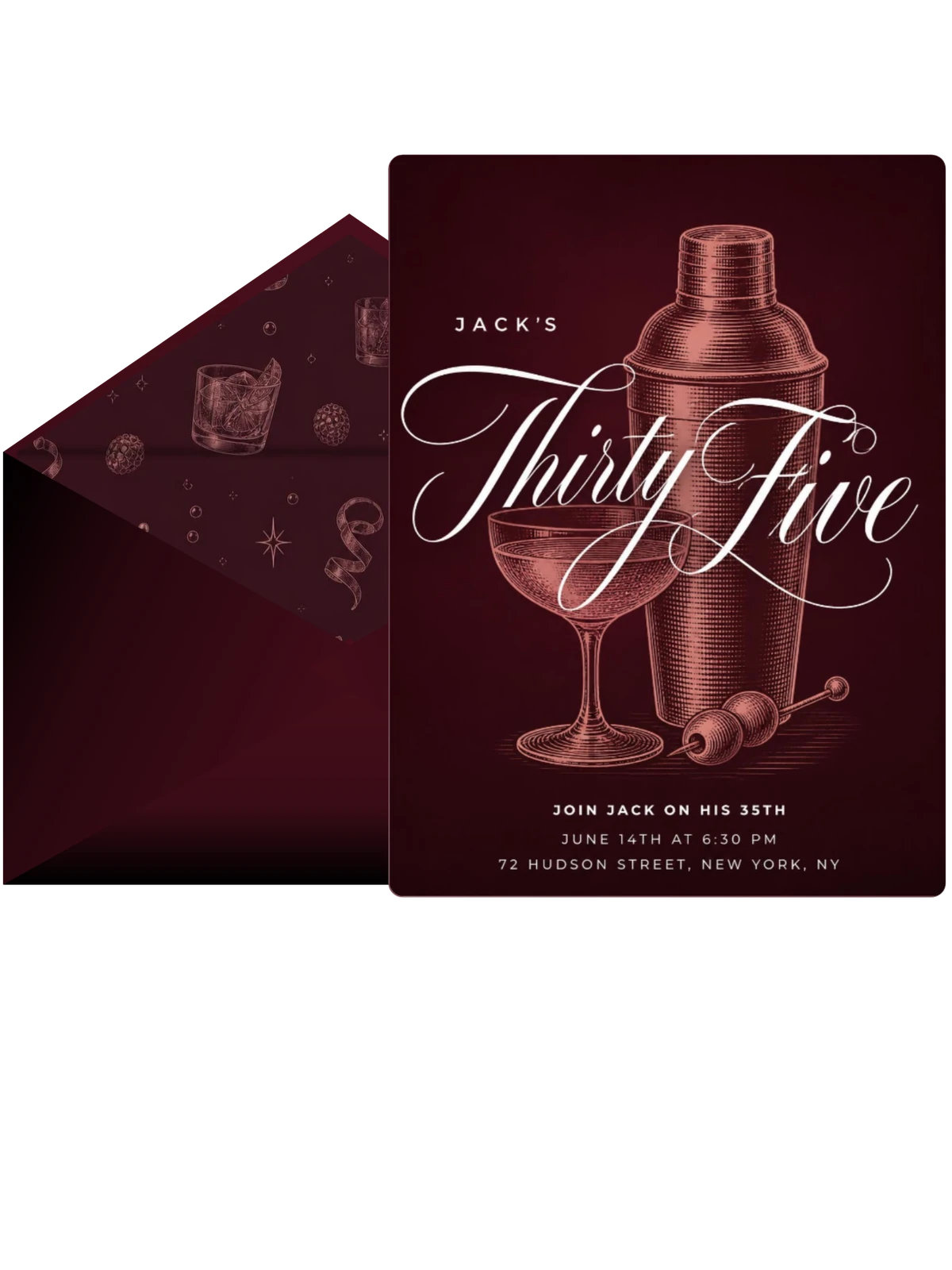 Burgundy Cocktail 35th Birthday Invitation