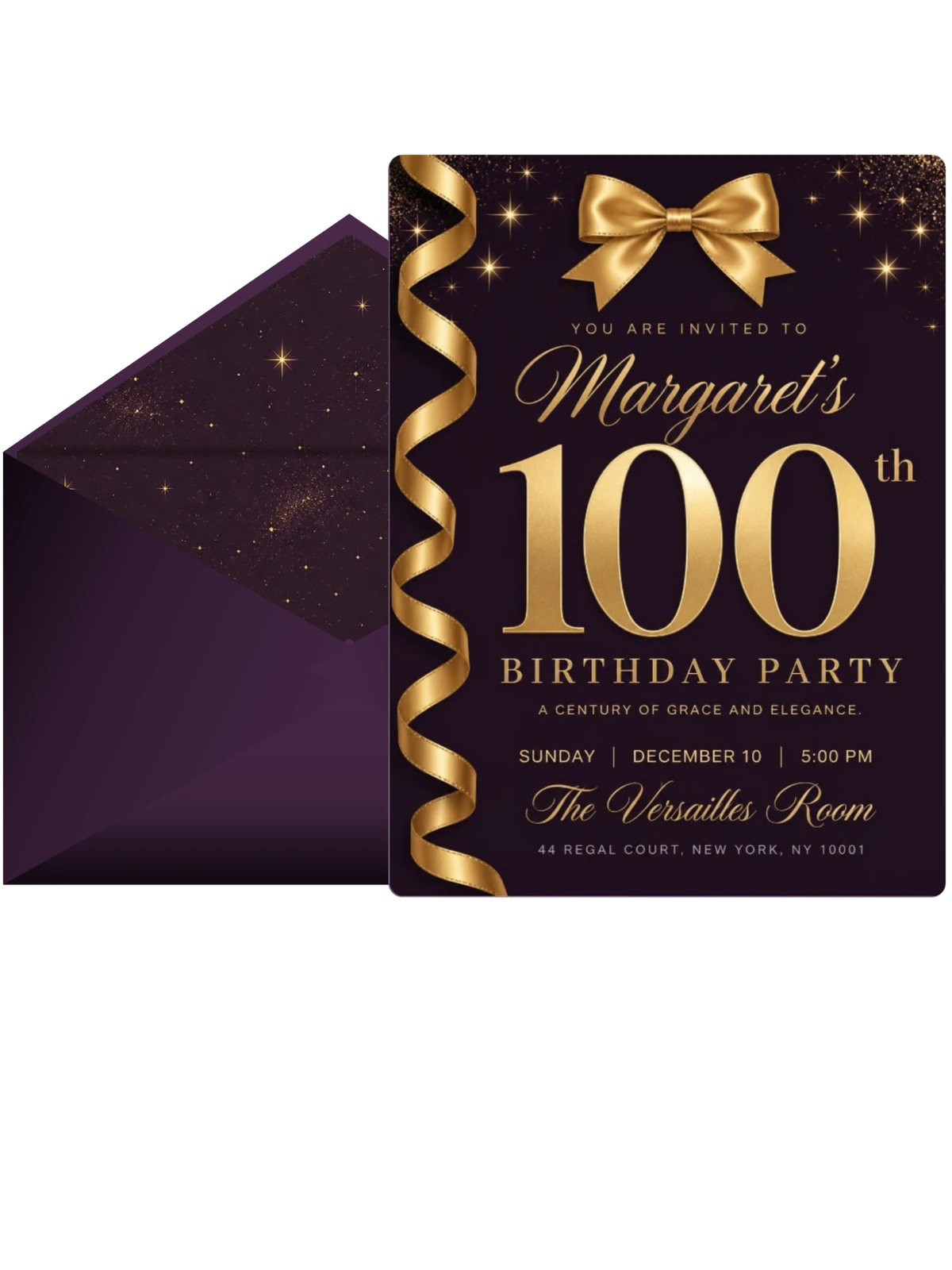 Eggplant Gold Ribbon 100th Birthday