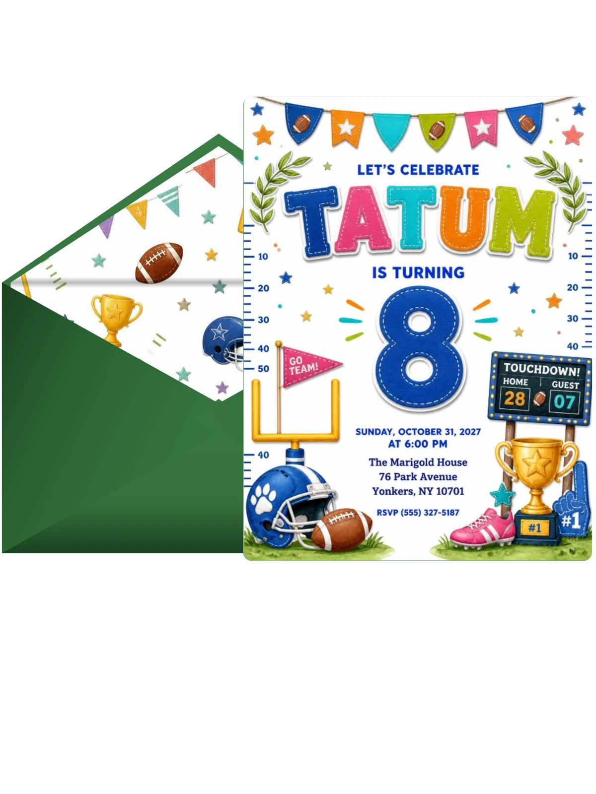 Stitched Football 8th Birthday Invitation
