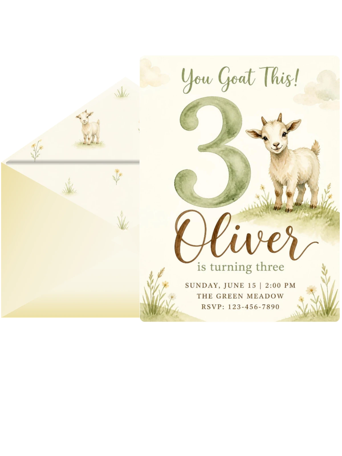 Watercolor Baby Goat Meadow 3rd Birthday