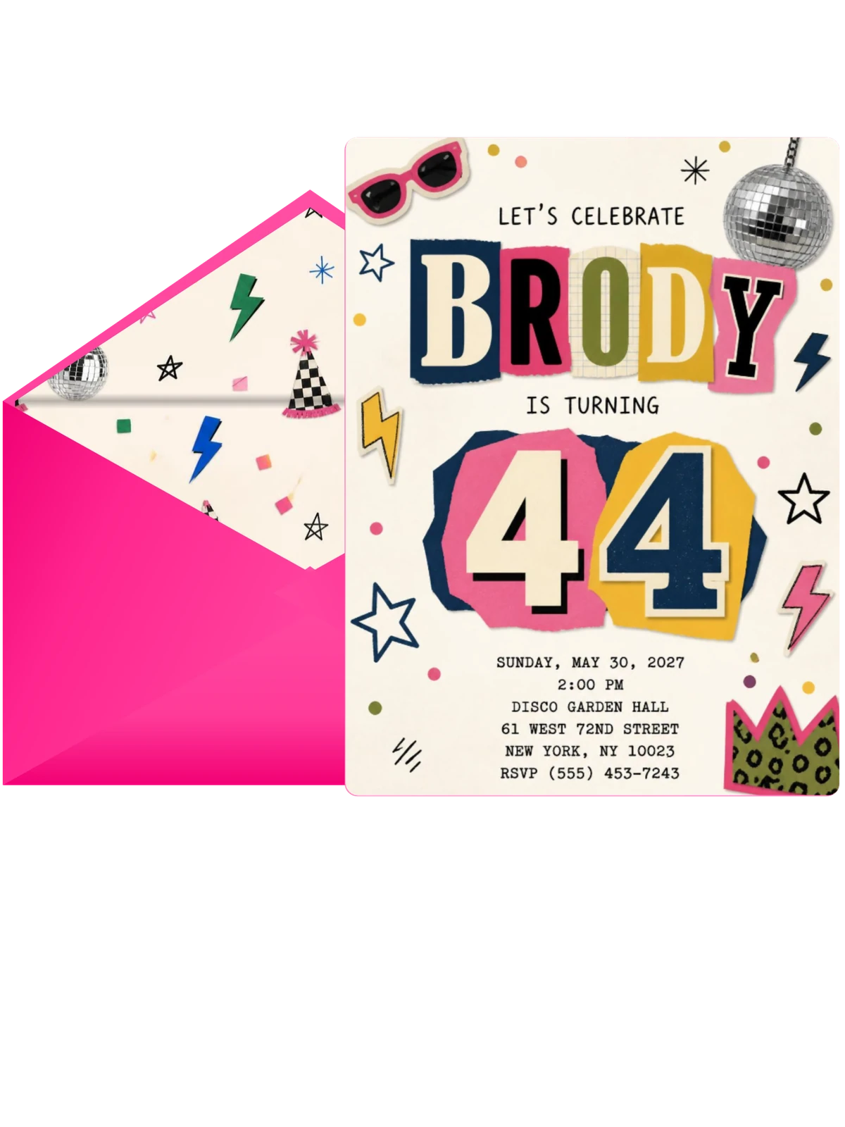 Retro Paper Collage 44th Birthday Invitation