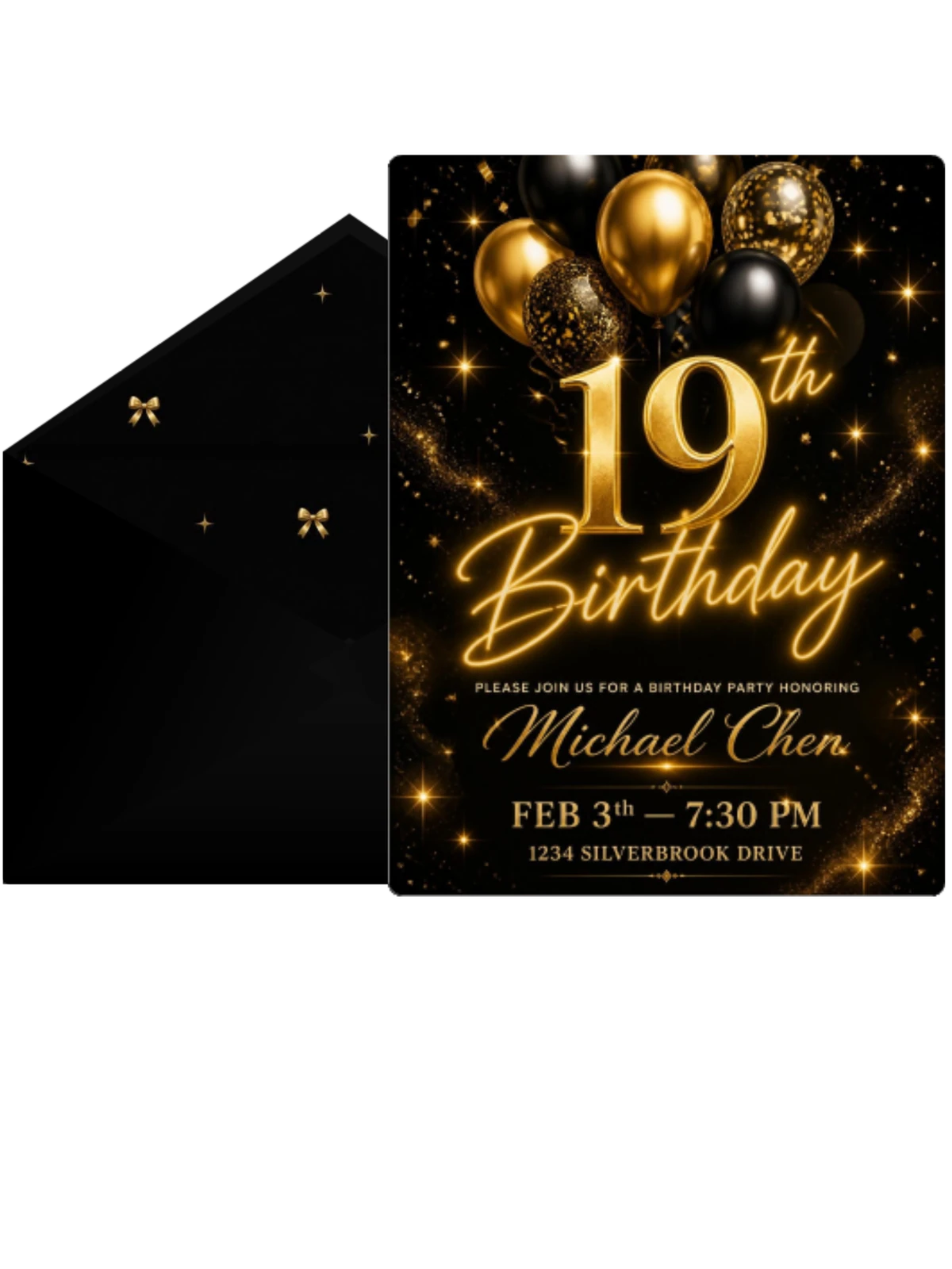 Black and Gold Balloon 19th Birthday