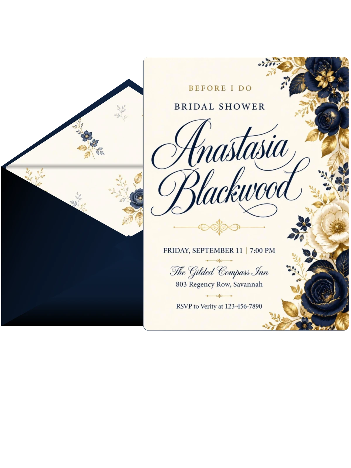 Navy and Gold Rose Bridal Shower