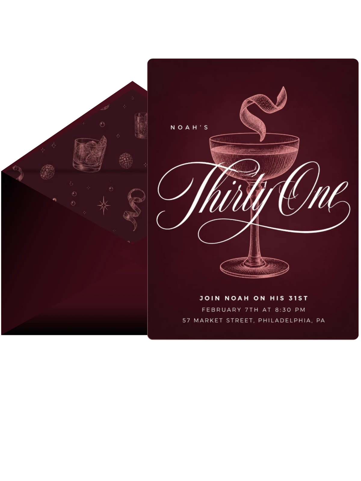 Burgundy Cocktail 31st Birthday Invitation