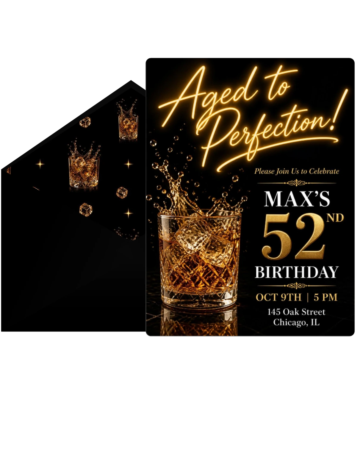 Crystal Whiskey 52nd Birthday Invitation