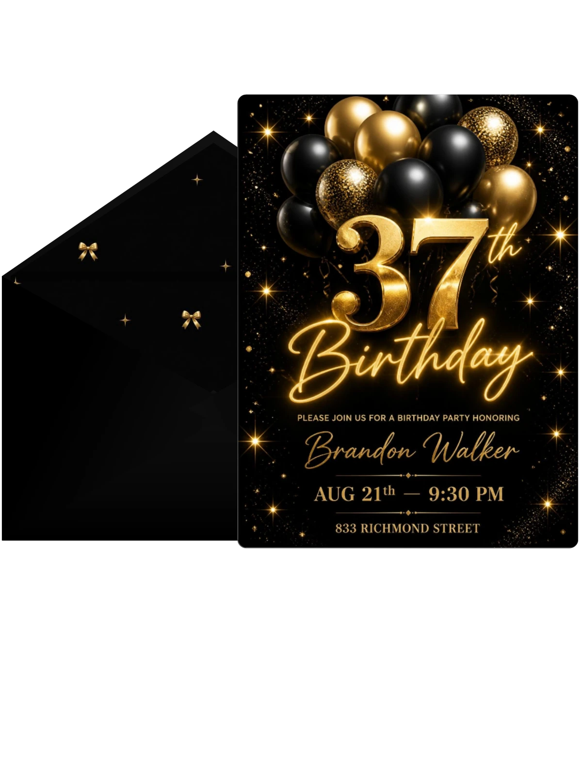 Black and Gold Balloon 37th Birthday