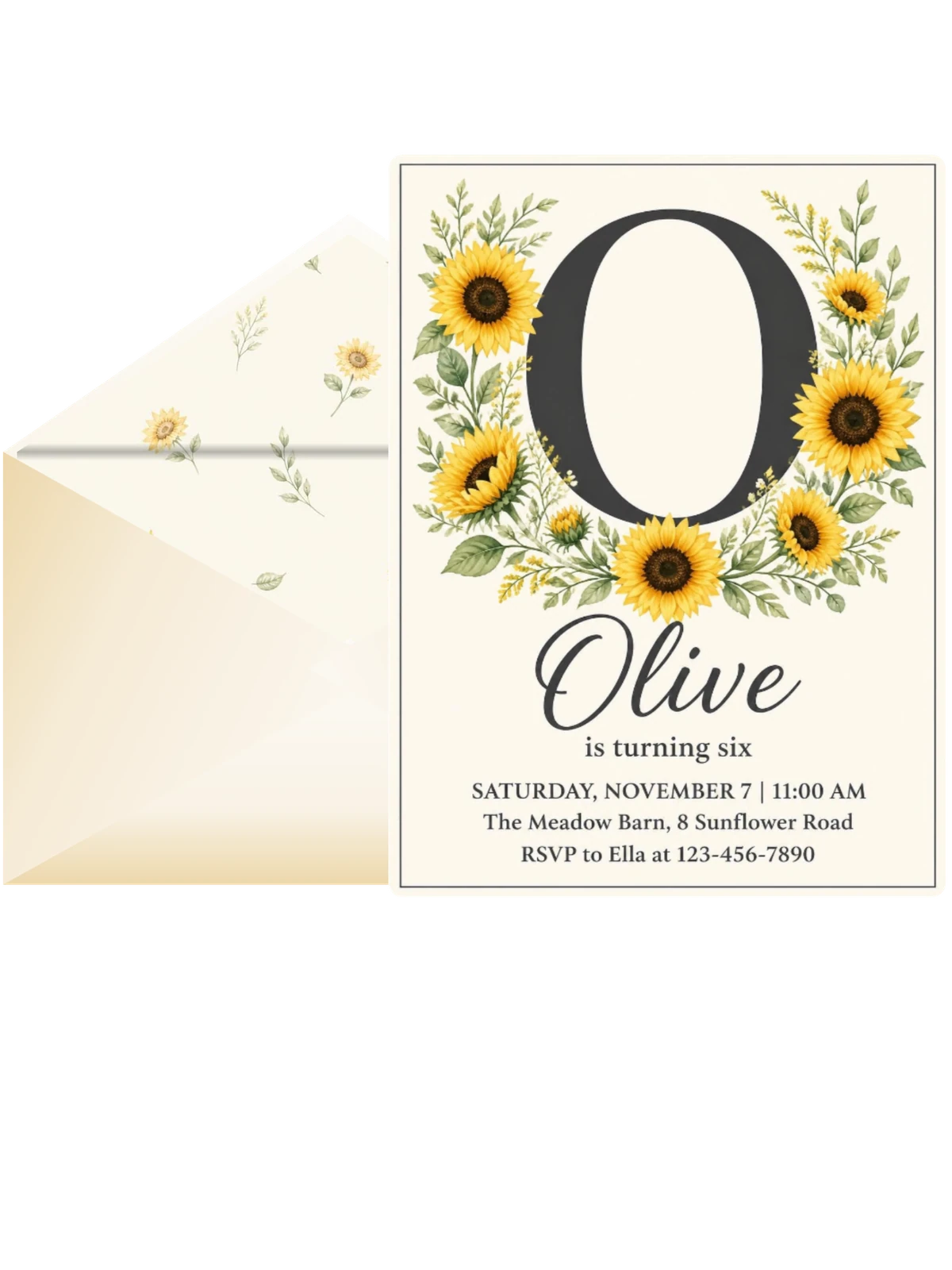 Watercolor Sunflower Charcoal Monogram Birthday
