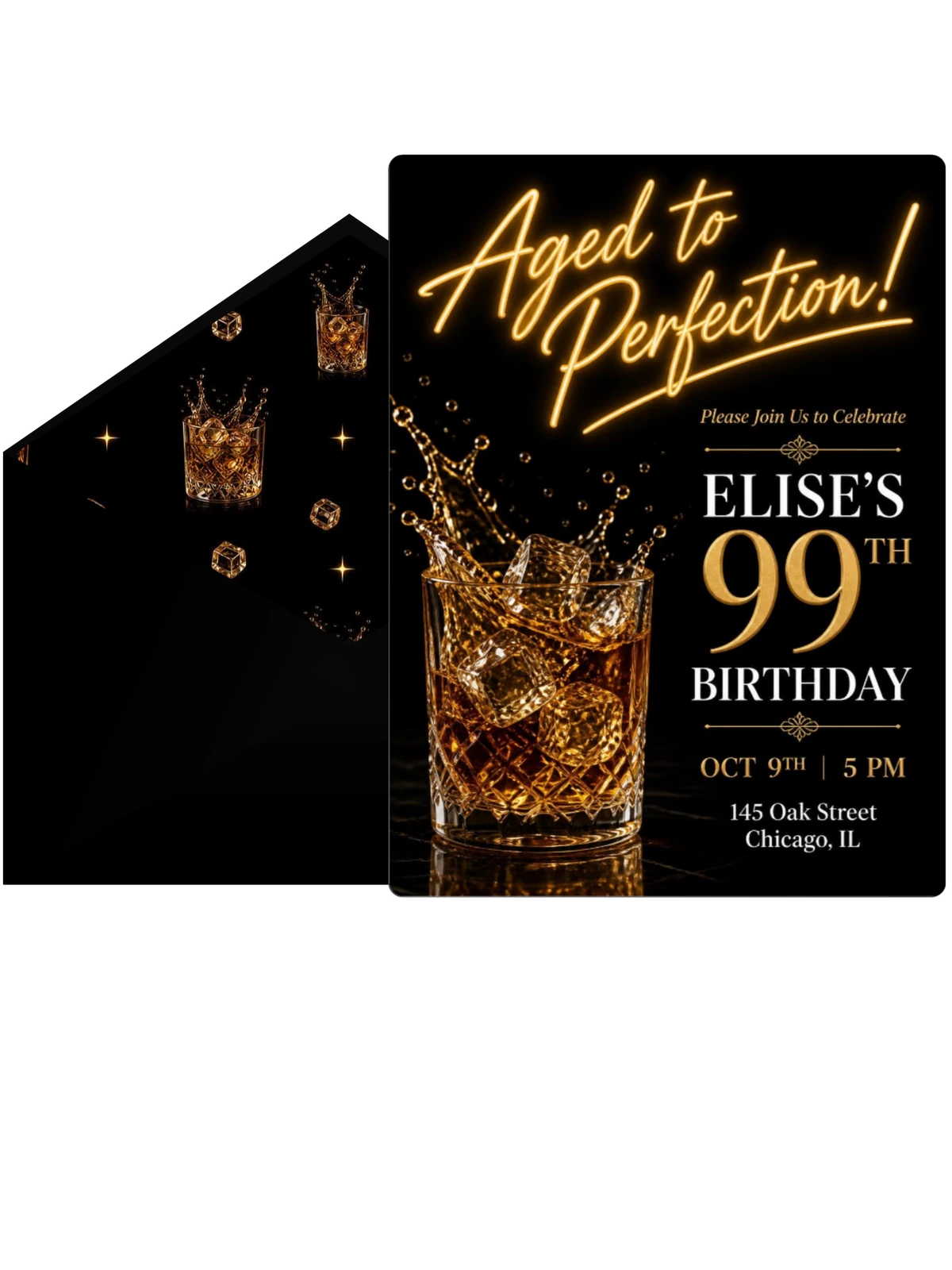 Whiskey Glass 99th Birthday Invitation