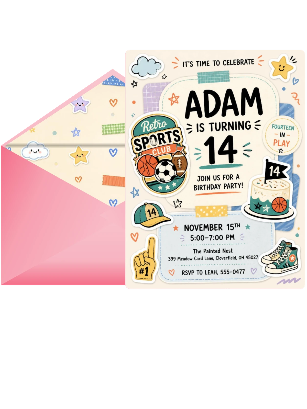 Sports Badge Pastel 14th Birthday Invitation