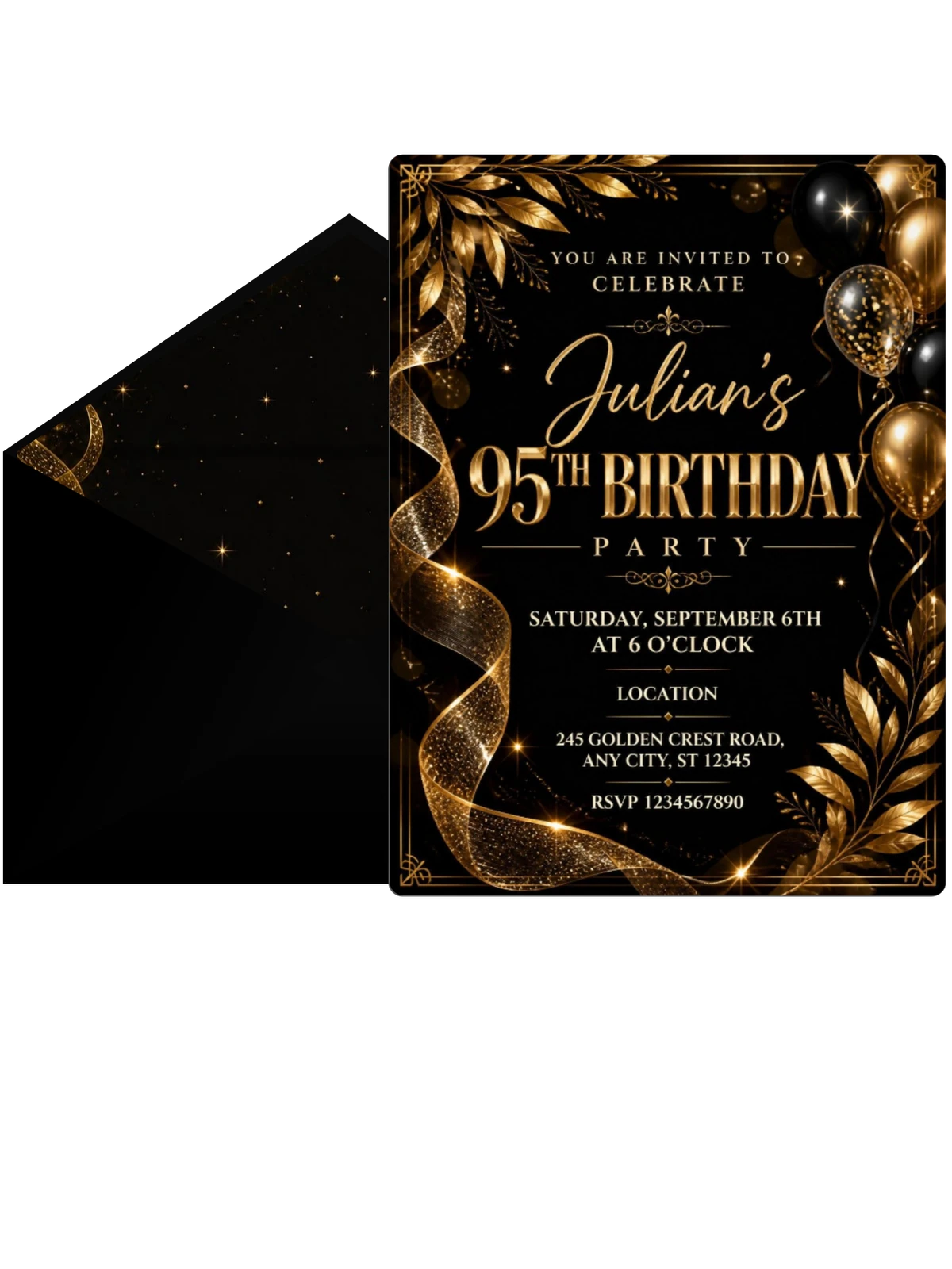 Black and Gold 95th Birthday Invitation
