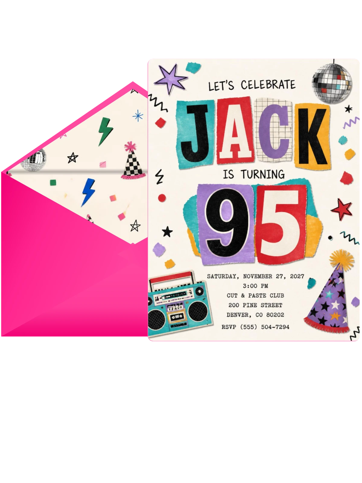 Retro Paper Collage 95th Birthday Invitation
