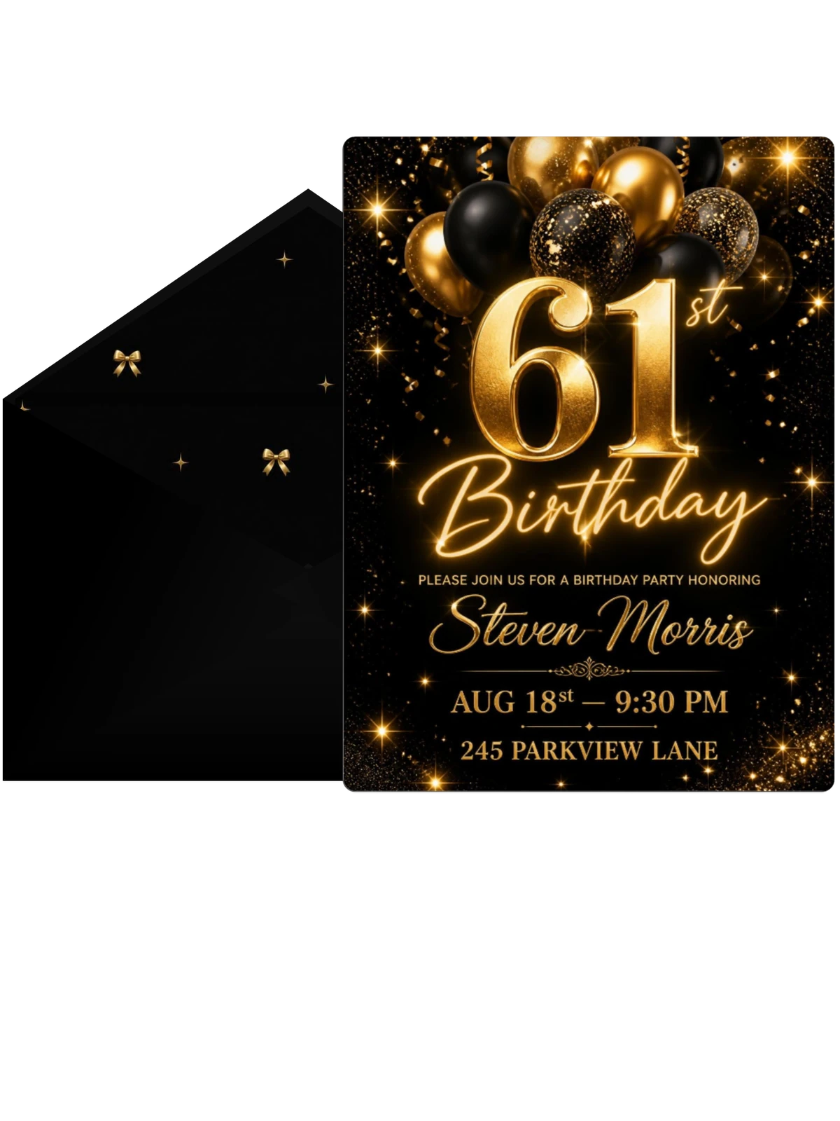 Black and Gold Balloon 61st Birthday
