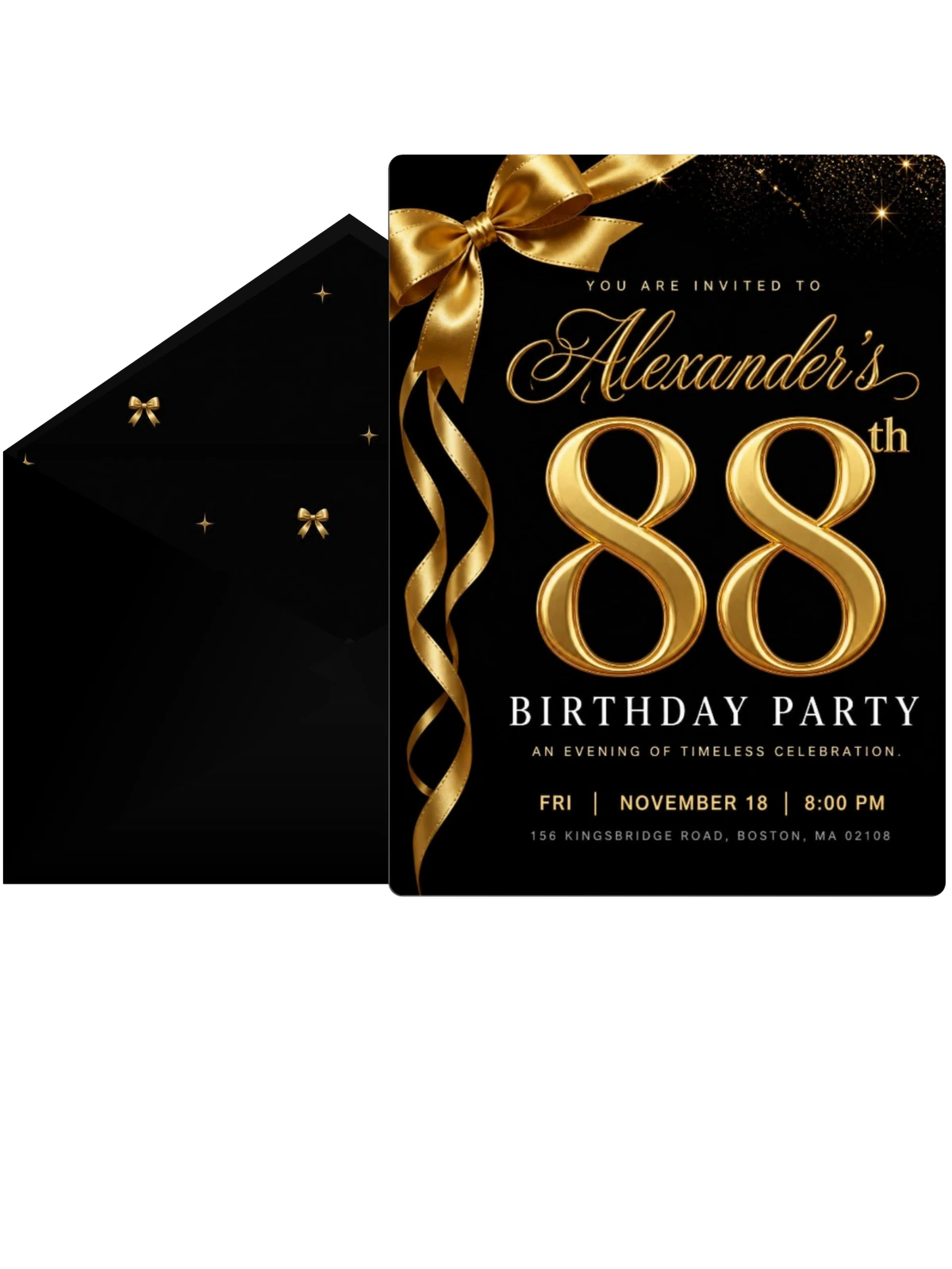 Black and Gold Ribbon 88th Birthday