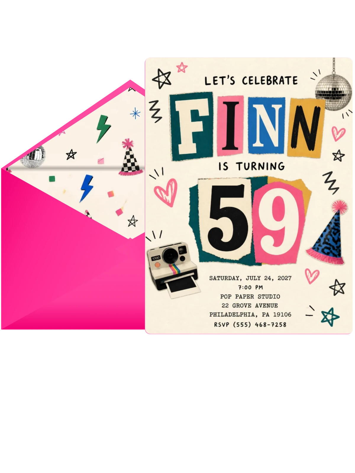 Retro Paper Collage 59th Birthday Invitation