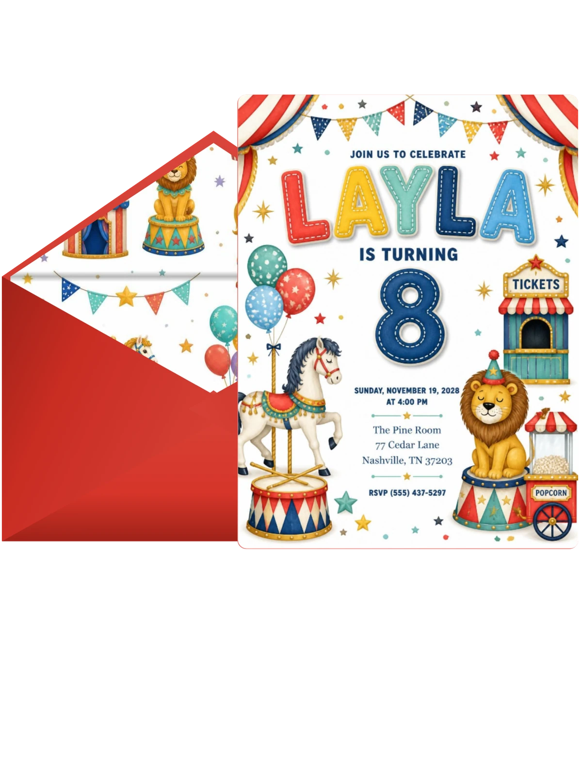 Stitched Circus 8th Birthday Invitation