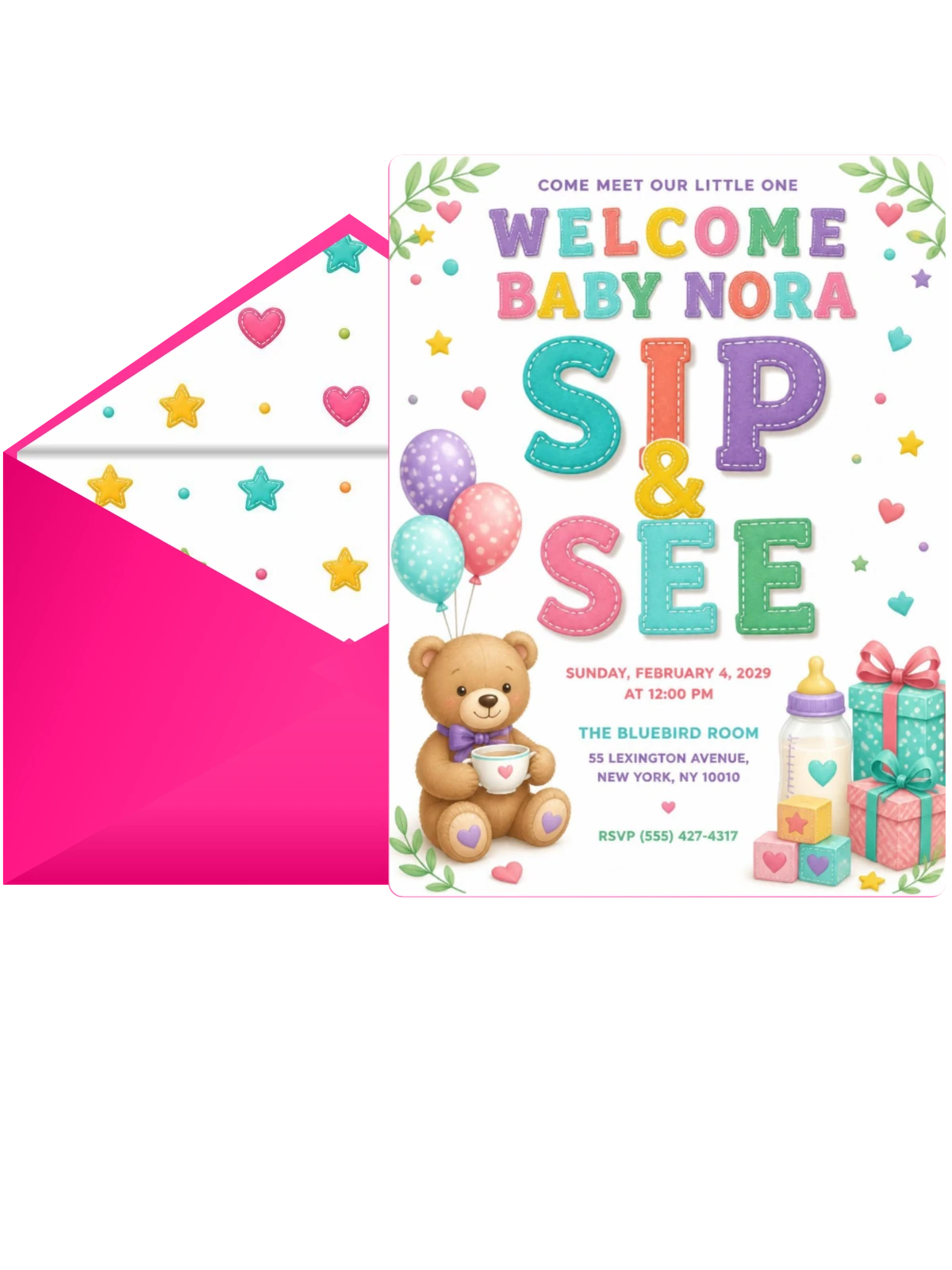 Baby Bottle Sip and See Invitation