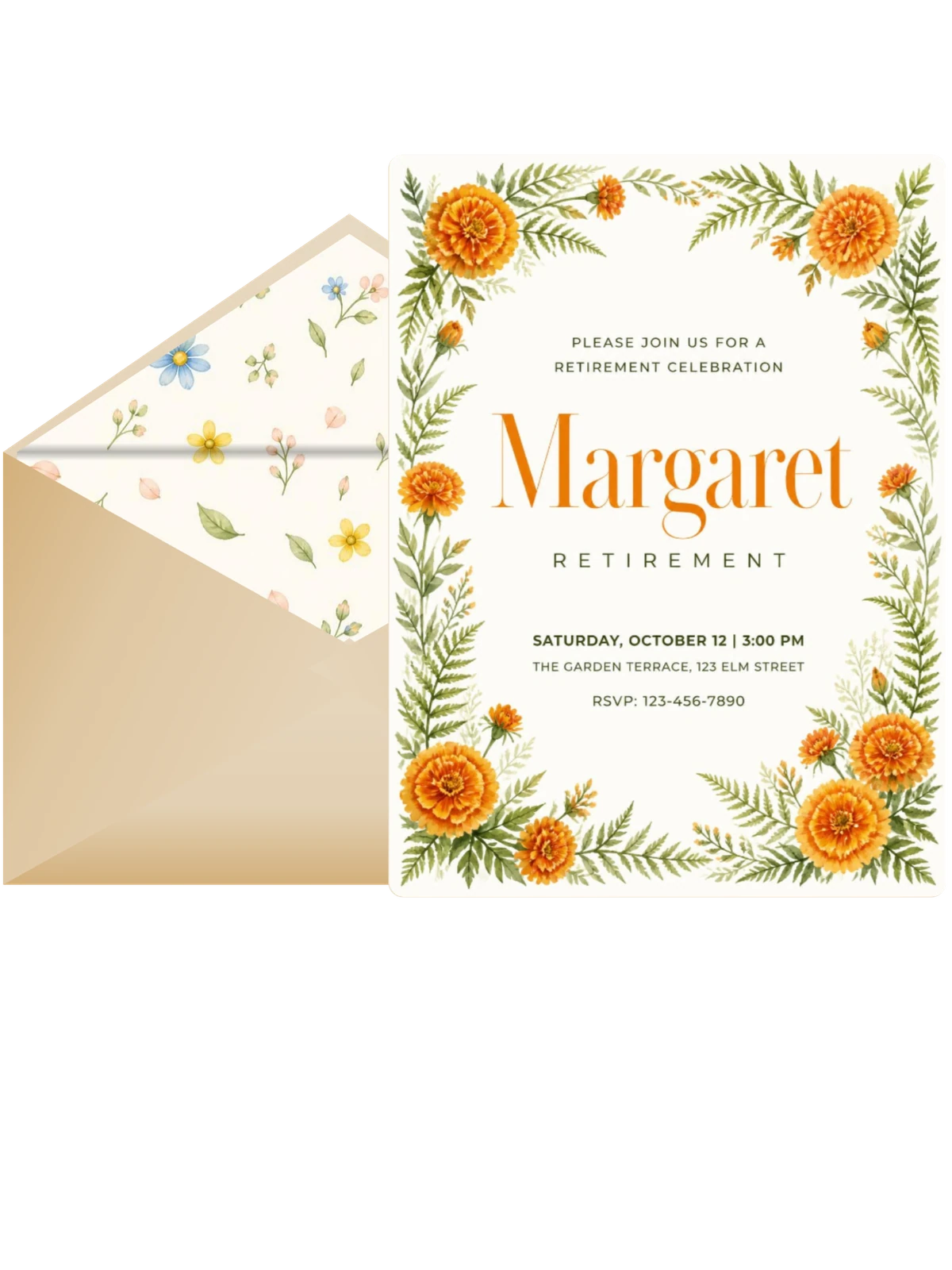 Marigold Ferns Retirement Celebration Invitation