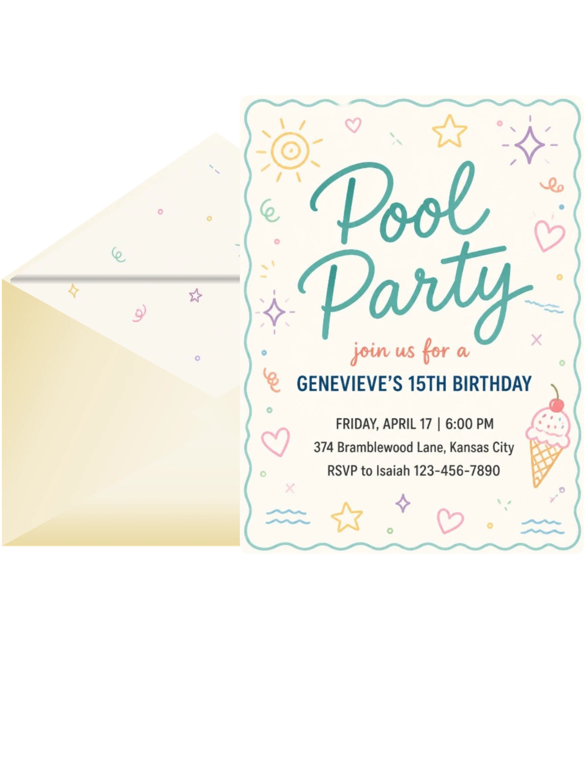 Teal Border Pool Party 15th Birthday