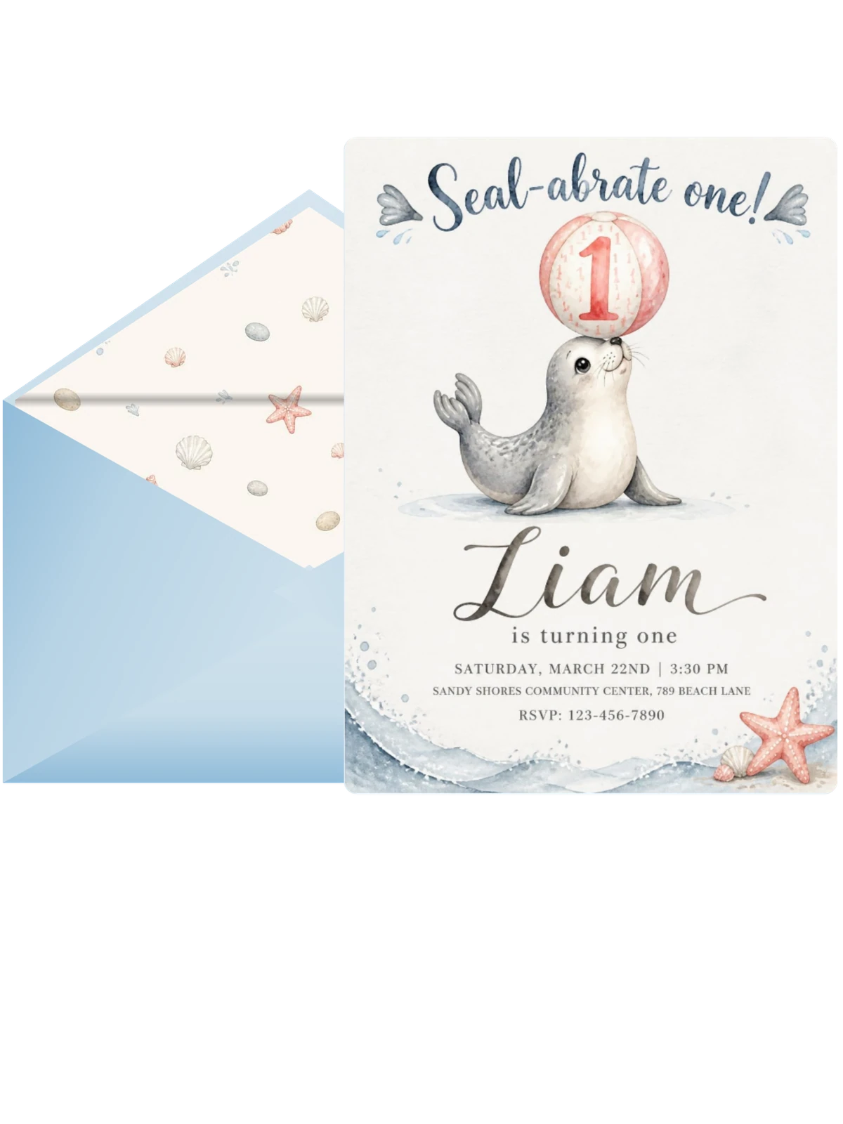 Watercolor Seal Beach 1st Birthday