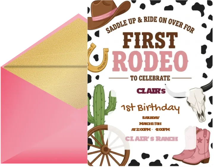 My first rodeo birthday invitation with its envelope
