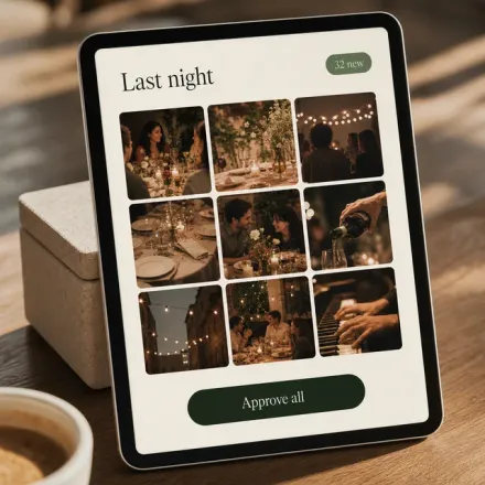 A tablet showing the shared photo album from last night
