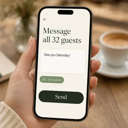 A phone composing a message to all 32 guests