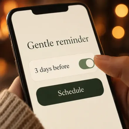 A phone showing a gentle reminder scheduled three days before